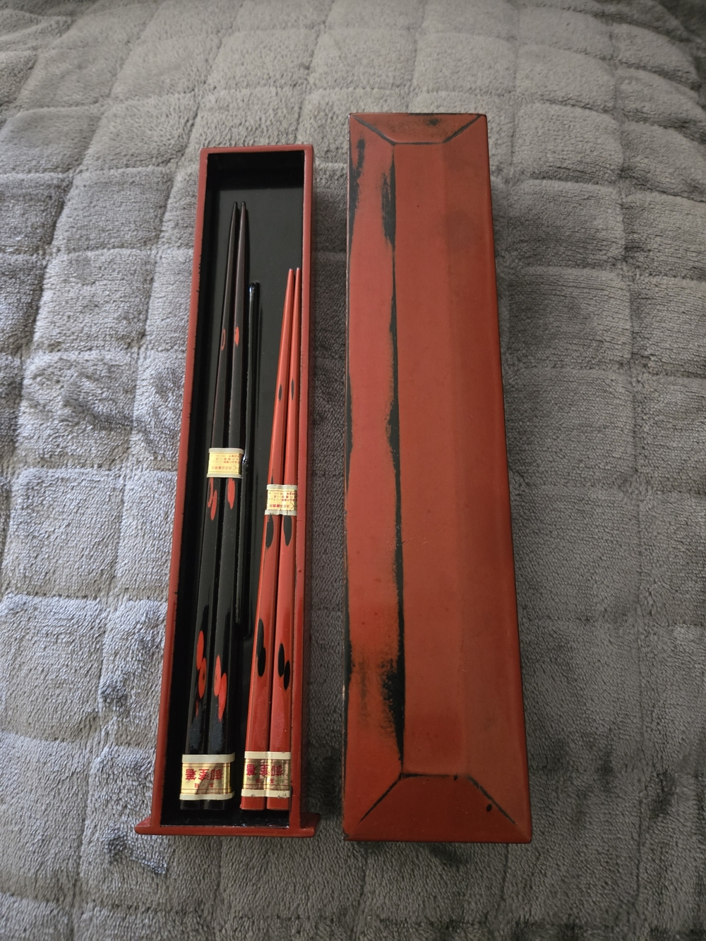 Red and Black Decorative Chopsticks Set with Matching Case